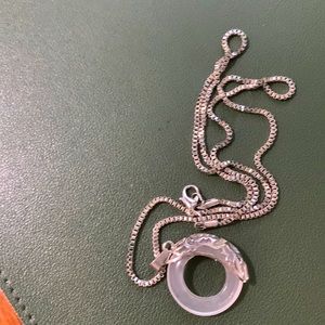 Long chinese oriental style silver necklace